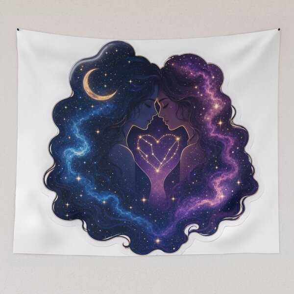 Item preview, Celestial Cosmic Sapphic Lovers Galaxy Hair Constellation Heart Lesbian Romance Emblem designed and sold by StickyGuys.