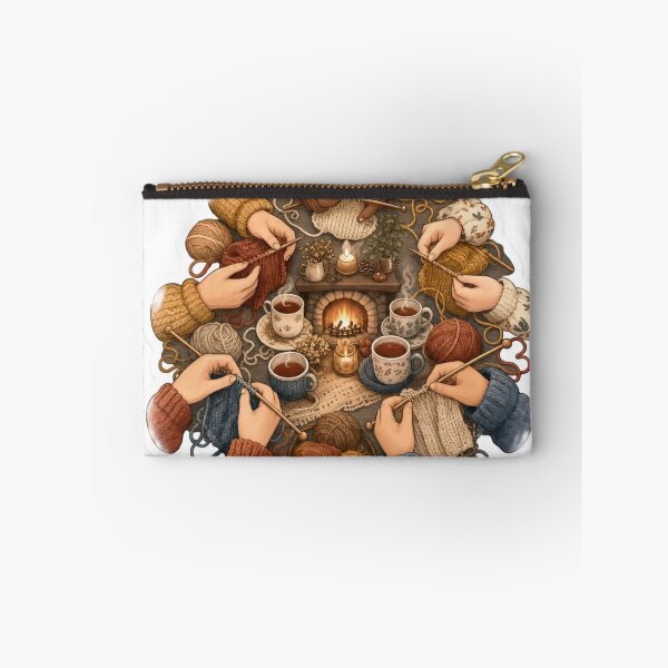 Item preview, Cottagecore Knitting Circle Yarn Needles Tea Fireside Cozy Community Craft Emblem designed and sold by StickyGuys.