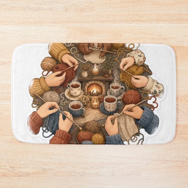 Item preview, Cottagecore Knitting Circle Yarn Needles Tea Fireside Cozy Community Craft Emblem designed and sold by StickyGuys.
