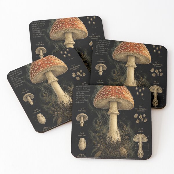 Item preview, Dark Cottagecore Botanical Mushroom Scientific Sketch Gold Accent designed and sold by Gameshalah's Designs Hub.