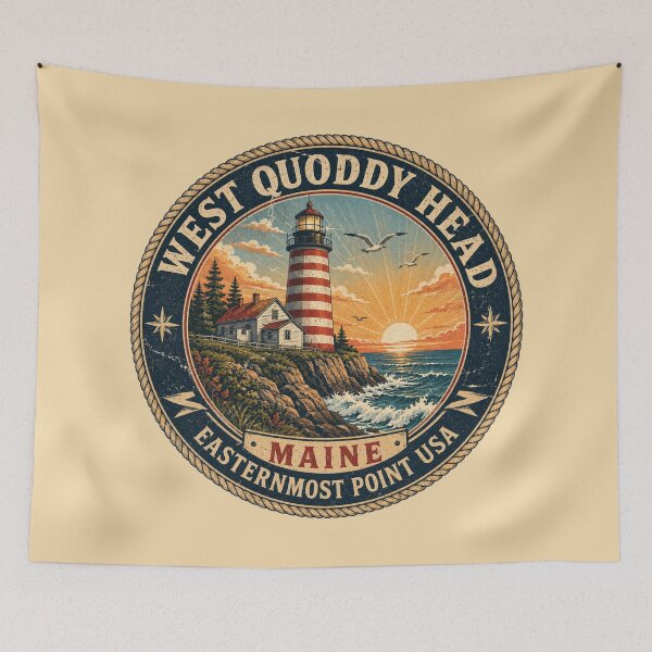 Item preview, West Quoddy Head Maine Vintage Lighthouse Shirt | Retro Coastal Travel Poster | Atlantic Ocean Lighthouse Adventure Design designed and sold by Globalcitytees.