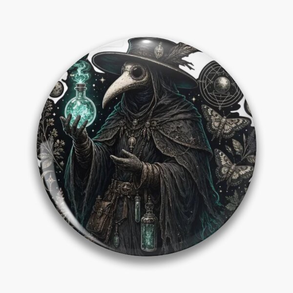 Item preview, Dark Fantasy Plague Doctor Bioluminescent Alchemy Herb Bird Mask Cursed Healer Emblem designed and sold by StickyGuys.