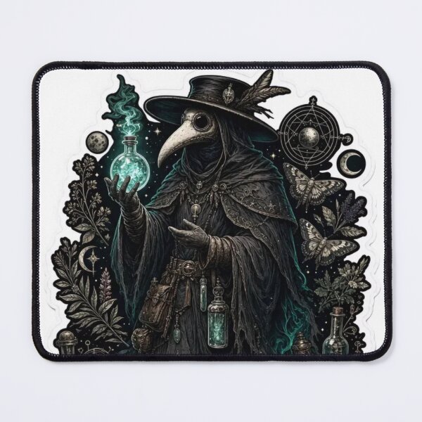 Item preview, Dark Fantasy Plague Doctor Bioluminescent Alchemy Herb Bird Mask Cursed Healer Emblem designed and sold by StickyGuys.