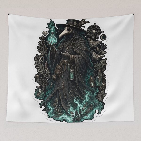 Item preview, Dark Fantasy Plague Doctor Bioluminescent Alchemy Herb Bird Mask Cursed Healer Emblem designed and sold by StickyGuys.