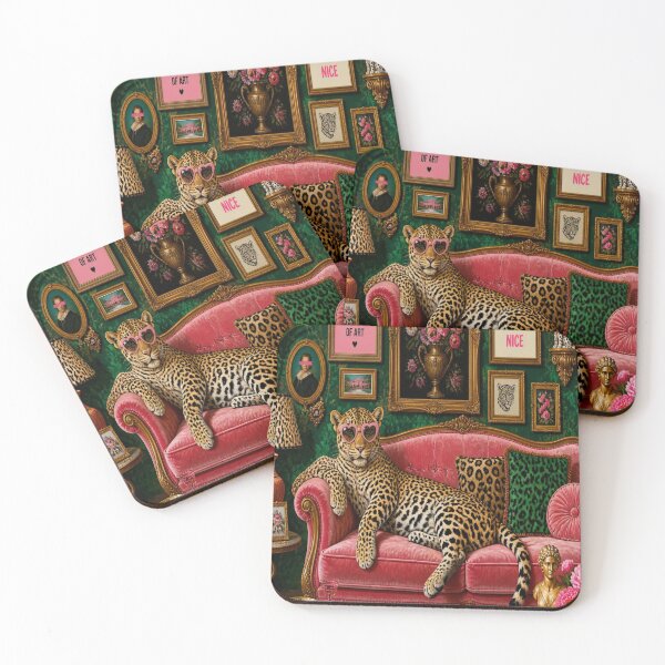 Item preview, Cheeky Leopard Lounging on Pink Velvet Sofa Maximalist Print designed and sold by Gameshalah's Designs Hub.