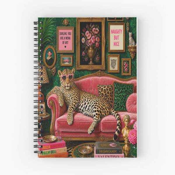 Item preview, Cheeky Leopard Lounging on Pink Velvet Sofa Maximalist Print designed and sold by Gameshalah's Designs Hub.