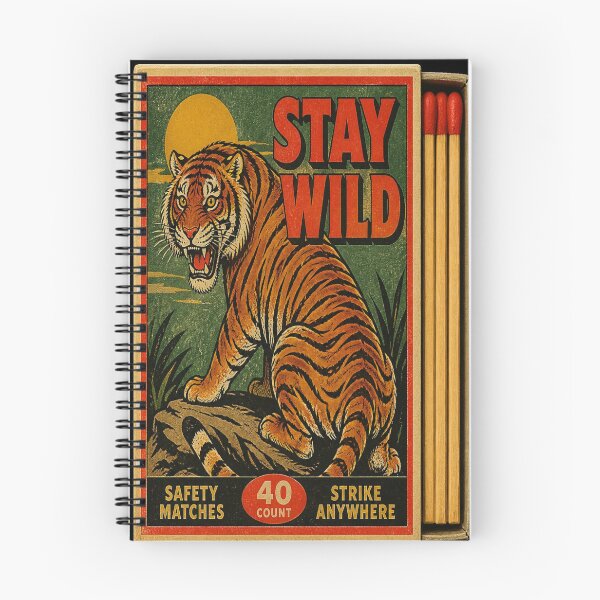 Item preview, Vintage Retro Matchbox Art Stay Wild Tiger Pop Poster designed and sold by Gameshalah's Designs Hub.