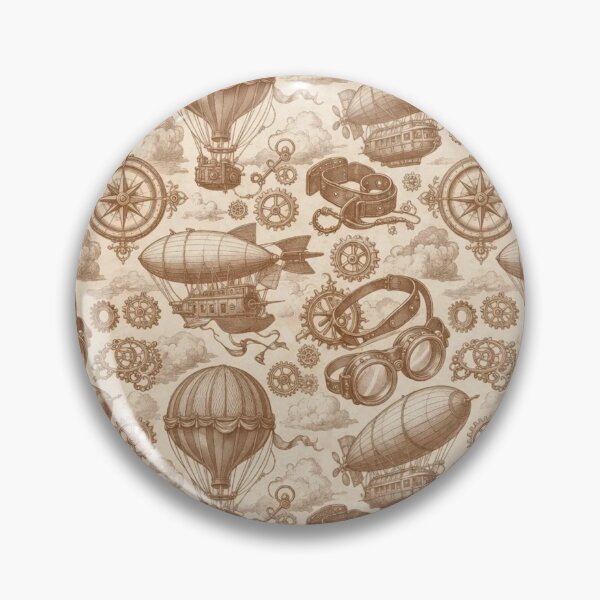 Item preview, Steampunk Airship Balloon Clockwork Gears Compass Victorian Adventure Sepia Toile designed and sold by StickyGuys.