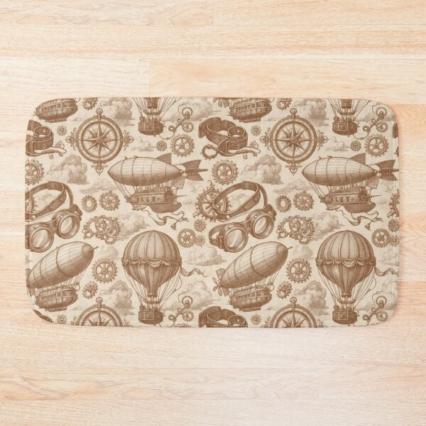 Item preview, Steampunk Airship Balloon Clockwork Gears Compass Victorian Adventure Sepia Toile designed and sold by StickyGuys.