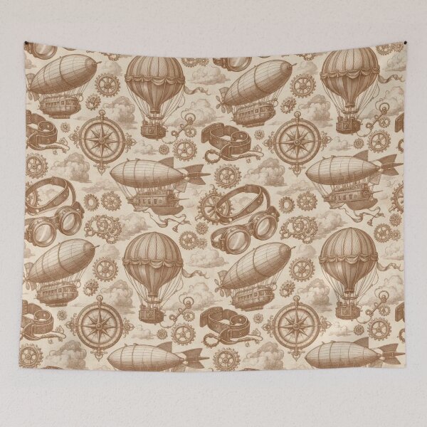 Item preview, Steampunk Airship Balloon Clockwork Gears Compass Victorian Adventure Sepia Toile designed and sold by StickyGuys.