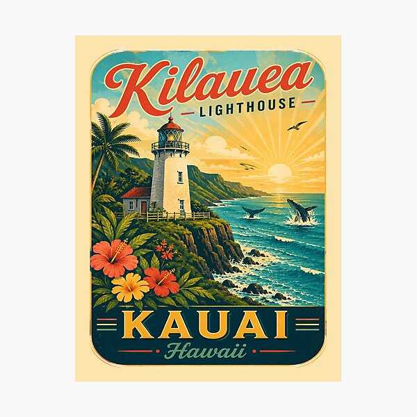 Item preview, Kilauea Lighthouse Kauai Hawaii Retro Travel Poster Shirt | Vintage Hawaiian Coastal Cliff & Pacific Ocean Vacation Design designed and sold by Globalcitytees.