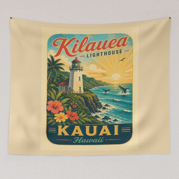 Item preview, Kilauea Lighthouse Kauai Hawaii Retro Travel Poster Shirt | Vintage Hawaiian Coastal Cliff & Pacific Ocean Vacation Design designed and sold by Globalcitytees.