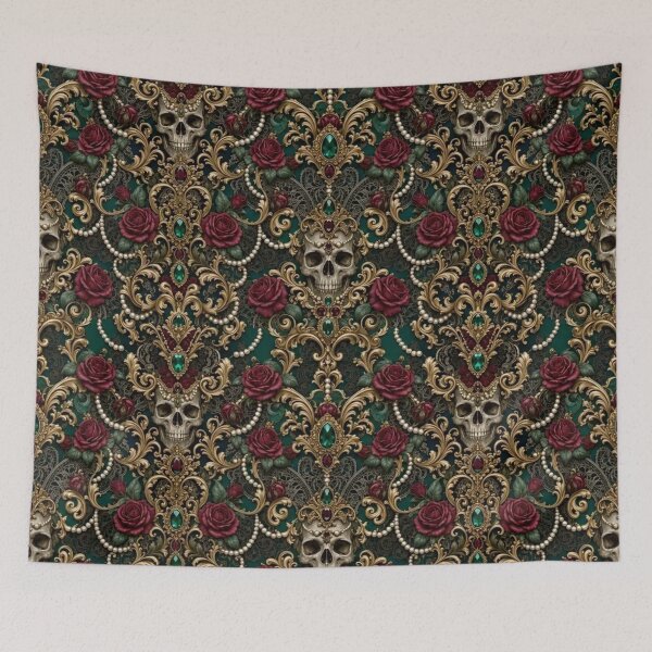 Item preview, Maximalist Baroque Skull Rose Ornate Gothic Jewel Tone Luxury Damask Toile designed and sold by StickyGuys.