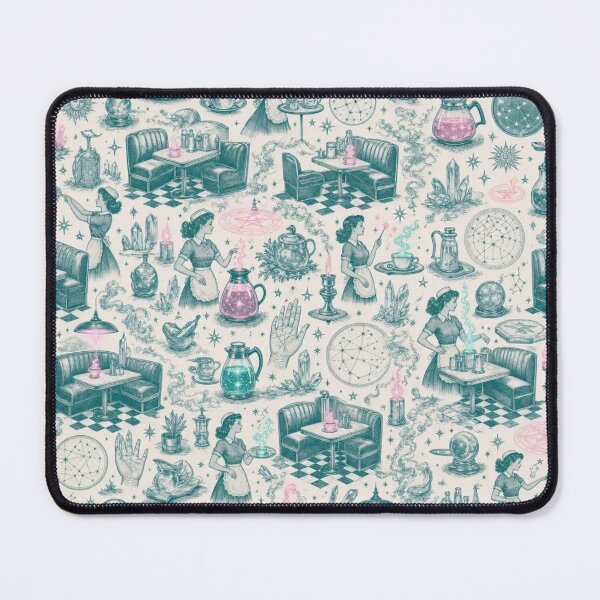 Item preview, Retro 1950s Diner Occult Cosmic Spell Checkerboard Neon Kitsch Witchy Toile designed and sold by StickyGuys.