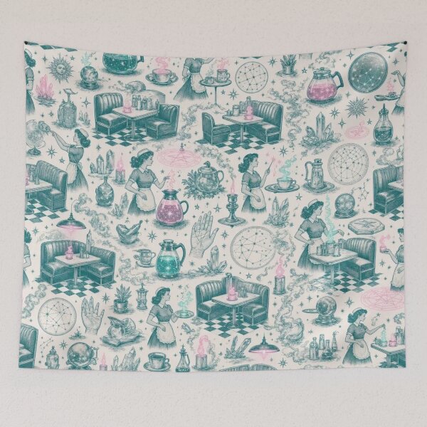 Item preview, Retro 1950s Diner Occult Cosmic Spell Checkerboard Neon Kitsch Witchy Toile designed and sold by StickyGuys.