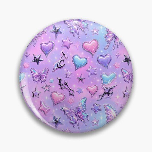 Item preview, Y2K Pastel Goth Chrome Butterfly Heart Holographic 2000s Nostalgia Cyber Fairy Toile designed and sold by StickyGuys.