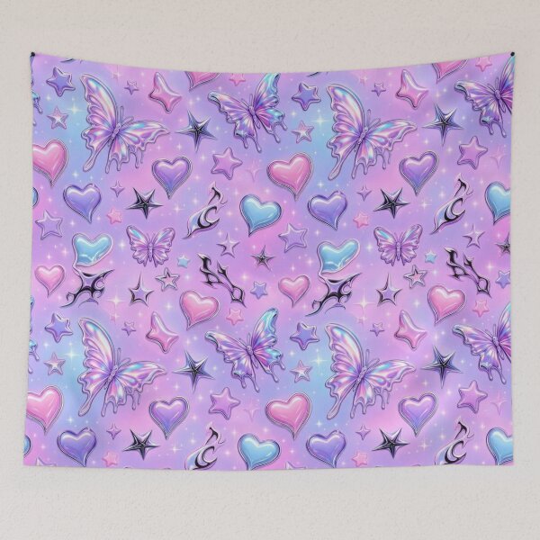 Item preview, Y2K Pastel Goth Chrome Butterfly Heart Holographic 2000s Nostalgia Cyber Fairy Toile designed and sold by StickyGuys.