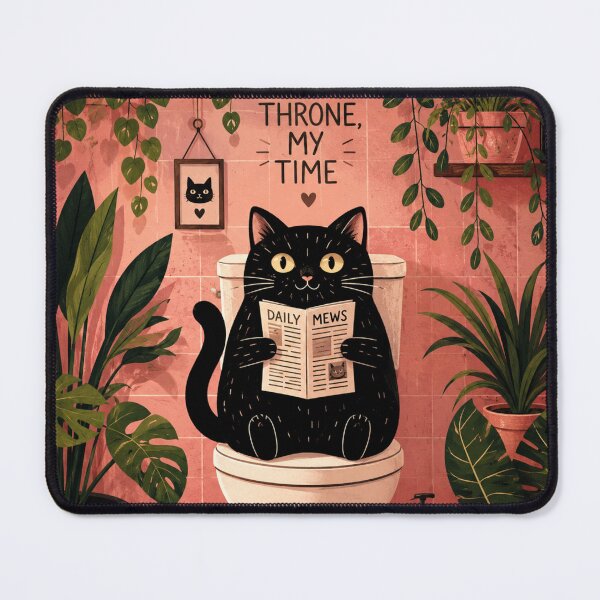 Item preview, My Throne My Time Funny Black Cat Bathroom Wall Art | Cat Reading Newspaper on Toilet | Cute Cat Lover Bathroom Decor Gift designed and sold by AbstractAuraArt.