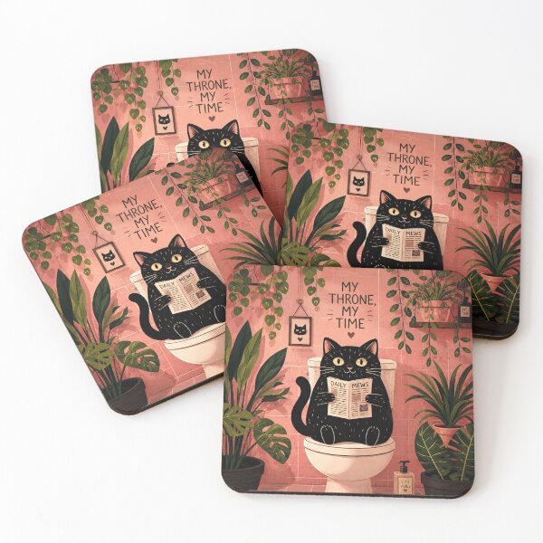 Item preview, My Throne My Time Funny Black Cat Bathroom Wall Art | Cat Reading Newspaper on Toilet | Cute Cat Lover Bathroom Decor Gift designed and sold by AbstractAuraArt.