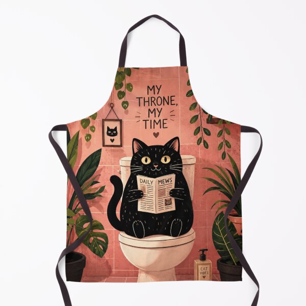 Item preview, My Throne My Time Funny Black Cat Bathroom Wall Art | Cat Reading Newspaper on Toilet | Cute Cat Lover Bathroom Decor Gift designed and sold by AbstractAuraArt.