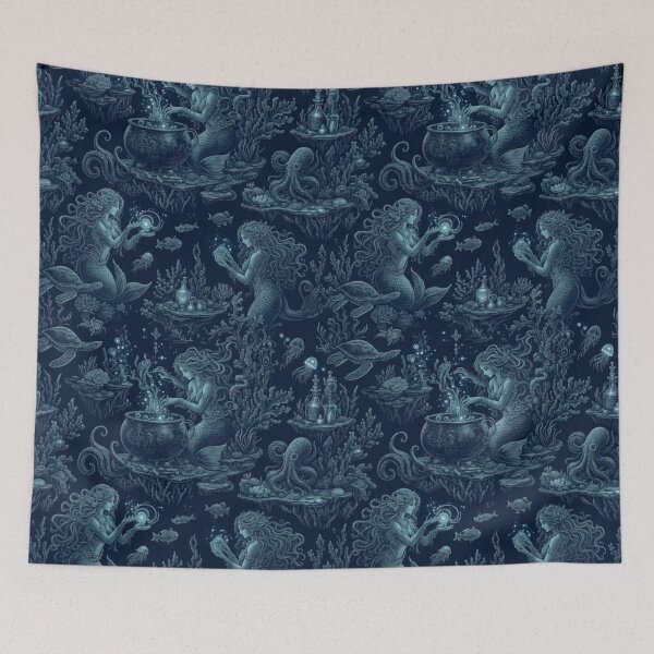 Item preview, Mermaid Witch Coven Underwater Coral Cauldron Bioluminescent Deep Sea Fantasy Toile designed and sold by StickyGuys.