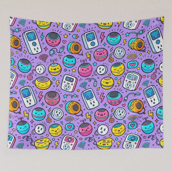 Item preview, Kawaii Smart Plugs and Speakers Colorful Seamless Pattern designed and sold by SplashTastic.
