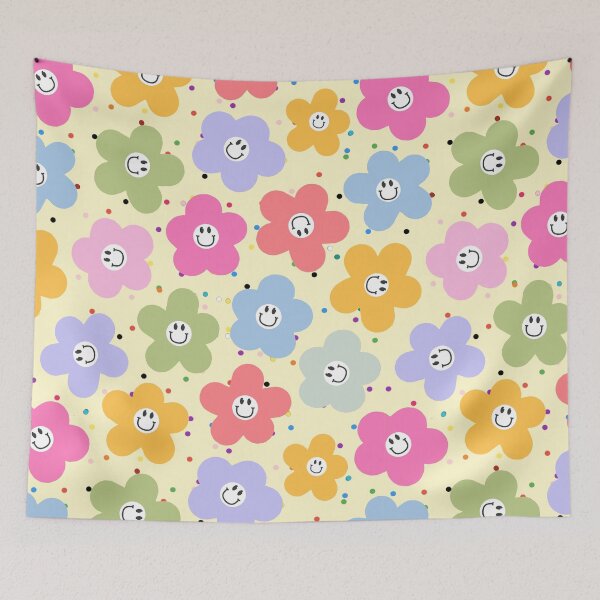Item preview, Groovy Retro Pastel Smiley Daisy Flower Pattern designed and sold by SeJaa.