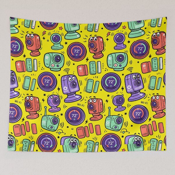Item preview, Cute Smart Security Gadgets Bright Yellow Doodle Pattern designed and sold by SplashTastic.