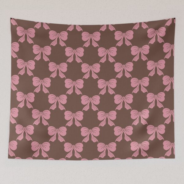 Item preview, Medium Pink Coquette Bows Mocha Brown Preppy Ribbon Pattern designed and sold by DColourMuse.