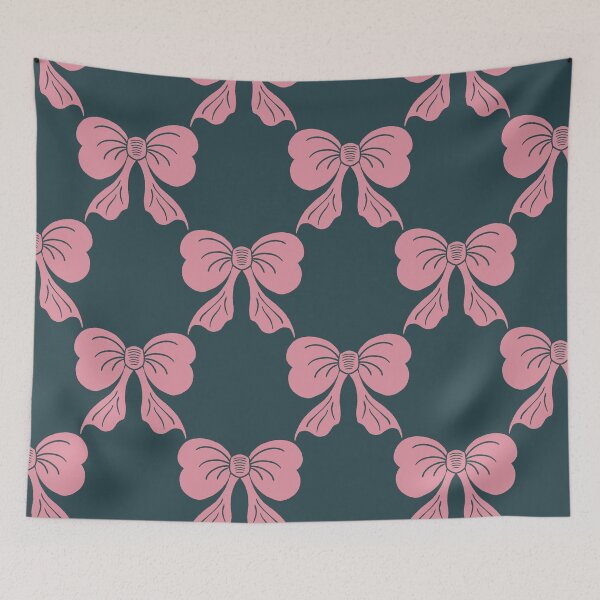 Item preview, Large Pink Coquette Bows Dark Teal Preppy Ribbon Pattern designed and sold by DColourMuse.