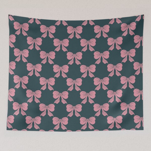 Item preview, Medium Pink Coquette Bows Dark Teal Preppy Ribbon Pattern designed and sold by DColourMuse.