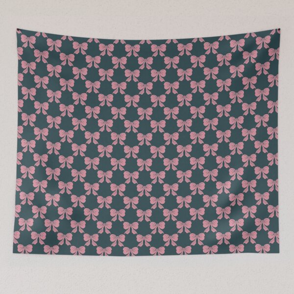 Item preview, Small Pink Coquette Bows Dark Teal Preppy Ribbon Pattern designed and sold by DColourMuse.