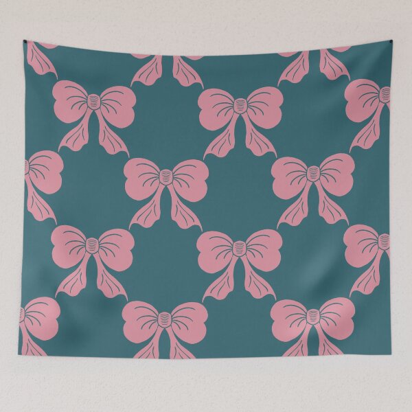 Item preview, Large Pink Coquette Bows Teal Blue Preppy Ribbon Pattern designed and sold by DColourMuse.