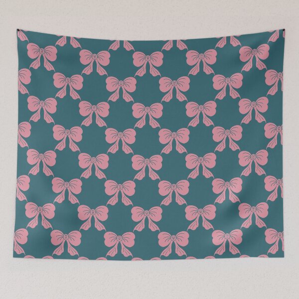 Item preview, Medium Pink Coquette Bows Teal Blue Preppy Ribbon Pattern designed and sold by DColourMuse.
