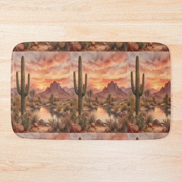 Item preview, Rustic Saguaro Cactus Desert Oasis Watercolor Painting Art Print designed and sold by Gameshalah's Designs Hub.
