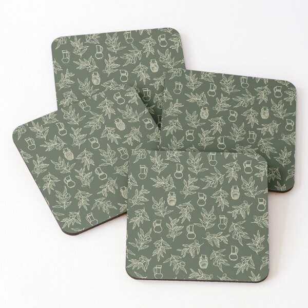 Item preview, Olive branches and vases pattern in green designed and sold by patternsbymira.