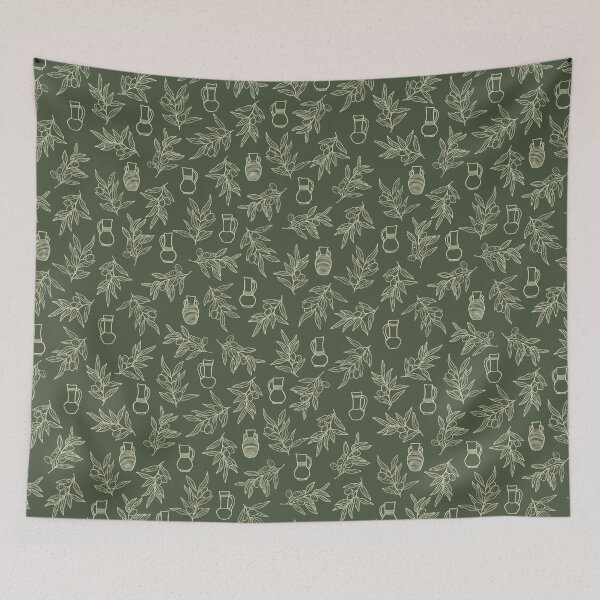 Item preview, Olive branches and vases pattern in green designed and sold by patternsbymira.