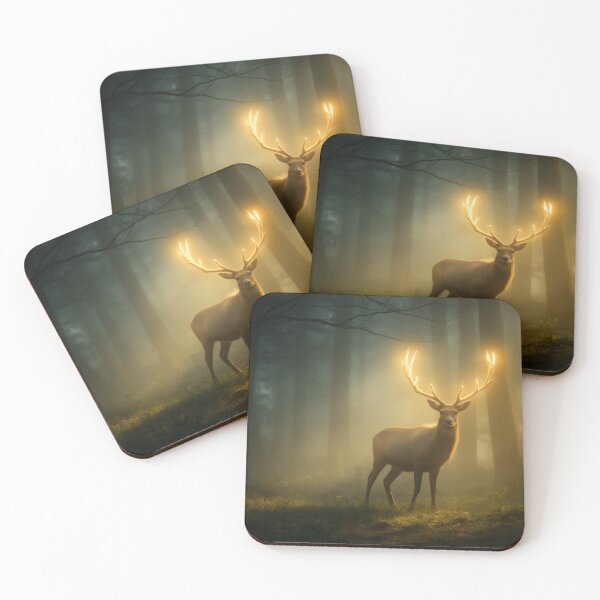 Item preview, Forest Spirit Stag with Glowing Antlers in a Misty Forest designed and sold by StudioForge.