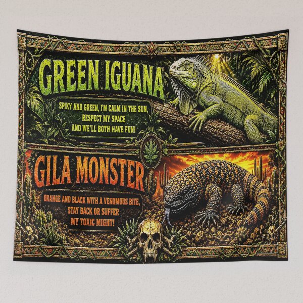 Item preview, Green Iguana vs Gila Monster – Respect or Regret | Funny Reptile Warning Poems designed and sold by Alchemy Forge.