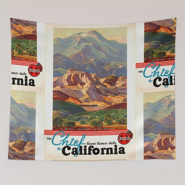 Item preview, Vintage Travel Poster | The Chief Train to California | Santa Fe Railway Art | Cajon Pass Landscape | 1920s Art Deco Style designed and sold by artofuniverse.