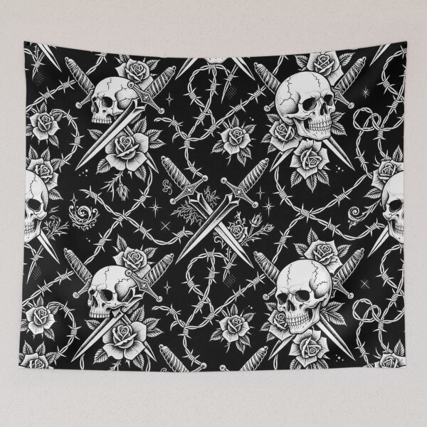 Item preview, othic Skull Dagger and Roses designed and sold by Rama KLK.