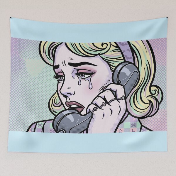 Item preview, Retro Tears: A Pop Artwork Crying Girl on the Phone - pastel goth edit designed and sold by TrezeTreze.