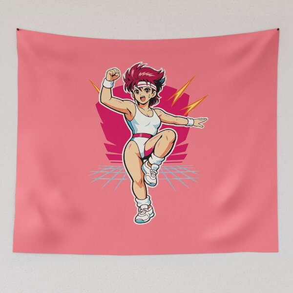 Item preview, Retrowave Vintage Anime Aerobic Power Strike Lady designed and sold by KungPowUnicorn.
