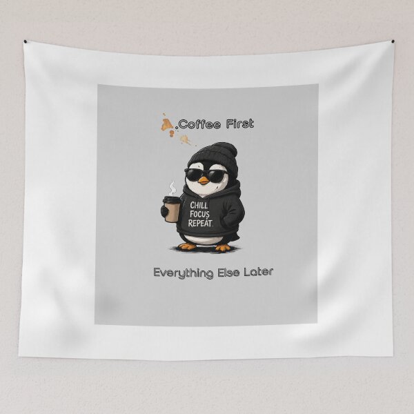 Item preview, "Powered by Coffee. Running on Vibes." designed and sold by Penguin Mood .