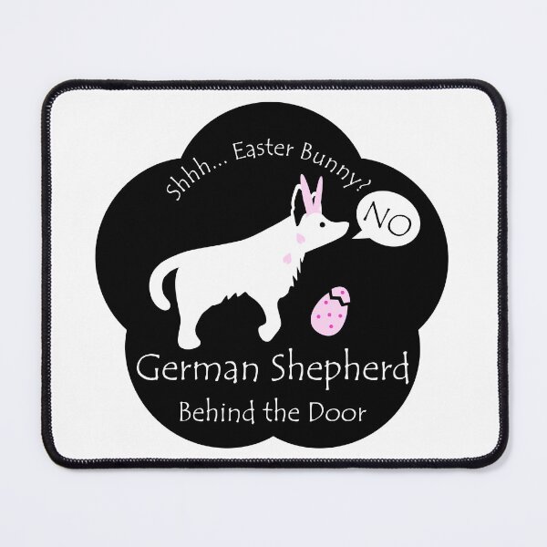 Item preview, Funny German Shepherd Easter Bunny Behind the Door Black Base designed and sold by Na7nasColorShop.
