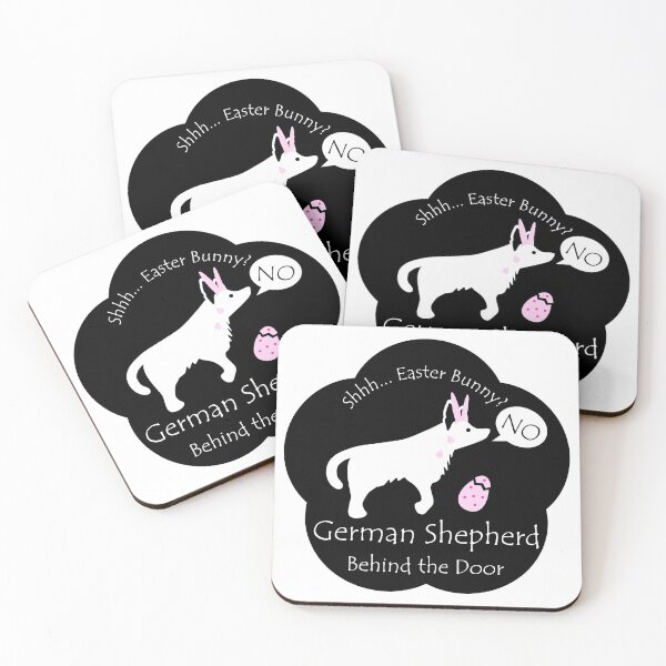 Item preview, Funny German Shepherd Easter Bunny Behind the Door Black Base designed and sold by Na7nasColorShop.