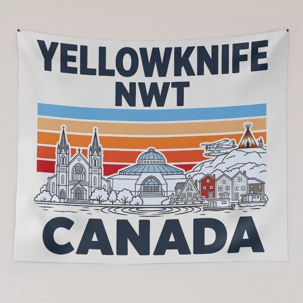 Item preview, Yellowknife NWT Canada Minimalist Skyline Retro Colors designed and sold by HowToCanadian.