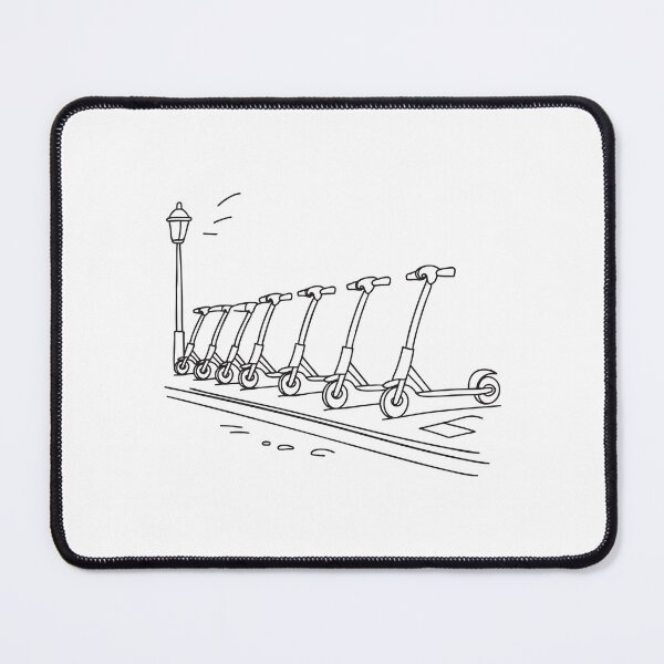 Item preview, Several scooters parked in a line near a city walkway designed and sold by rasagamastore.