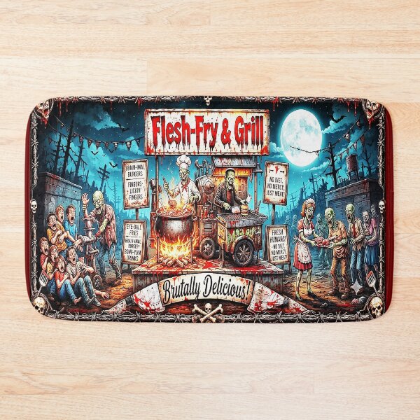 Item preview, Flesh-Fry & Grill Zombie BBQ Funny Horror Brutal Comic designed and sold by Alchemy Forge.