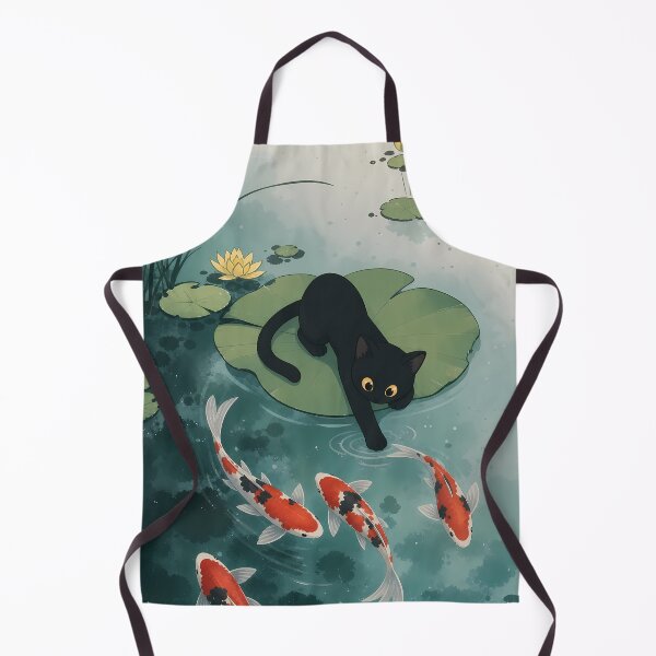 Item preview, Curious Black Cat and Koi Fish in Lotus Pond designed and sold by PurrfectHome.